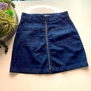Madewell denim a line mini skirt exposed front zip 26 preppy blue small